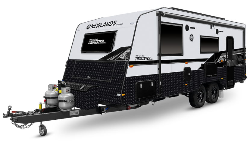 Newlands Family Tourister Caravan is being parked in the yard